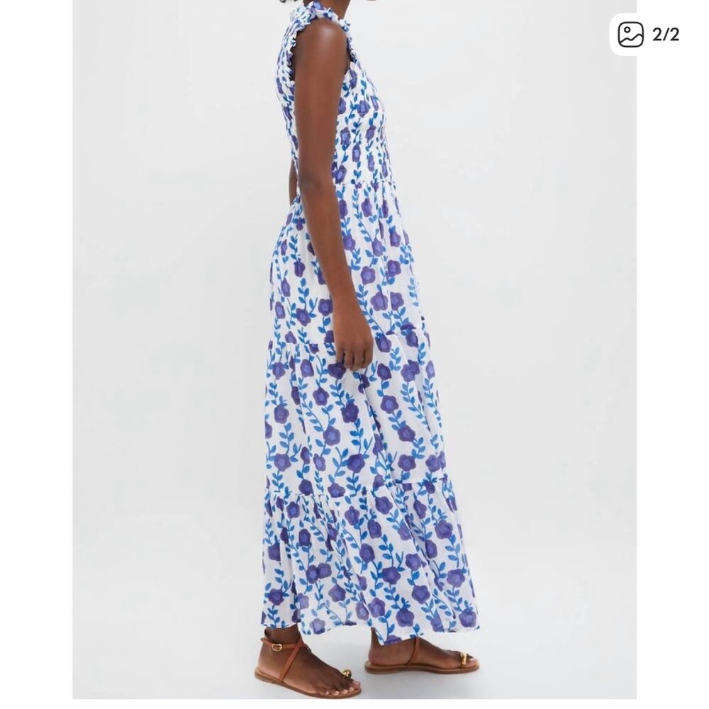 NWT Oliphant Toscana blue purple white smocked maxi dress M